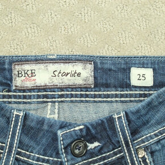 BKE Denim Starlite Cropped Cuffed Heavy Stitching Blue Jeans Size 25 (Act 28x17) - Picture 6 of 7